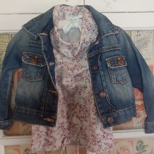 Denim jacket and purple floral tunic